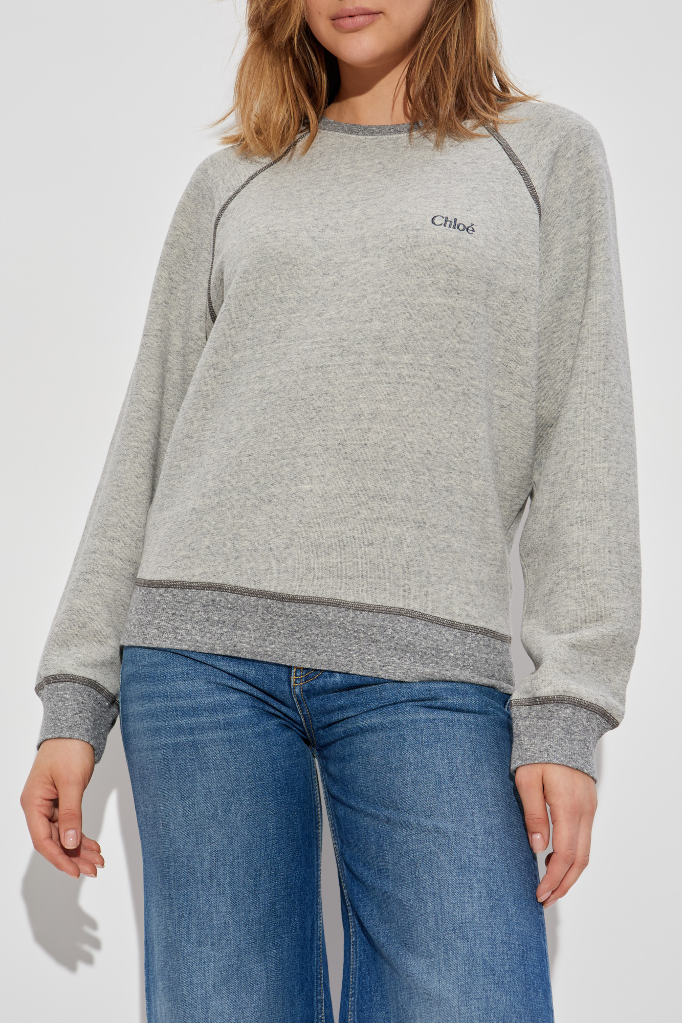 Tシャツ・カットソー CHLOE' Cotton blend sweatshirt Vapor Grey Grey Sweatshirt with embroidered logo Chloé - Vitkac Australia